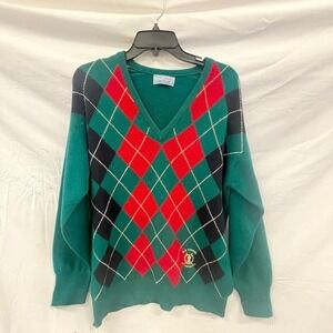 Lyle & Scott Tom Morris St Andrews Argyle V-Neck Sweater Green Red Mens M/L